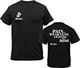 Army Universe Black USMC US Marines Pain is Weakness Leaving The Body Double Sided T-Shirt Pin (Size Large / 41"-45")