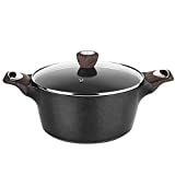 SENSARTE Stock Pot Nonstick 4.5 Quart Soup Pot Casserole Pot with Lid Healthy Pasta Pot Cooking Pot Black Sauce Pot with Woodgrain Bakelite Handle, All Stove Compatible Cookware, Easy to Clean