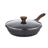 Sensarte Nonstick Frying Pan Skillet with Lid, Swiss Granite Coating Omelette Pan with Cover, Healthy Cookware Chef's Pan with Top, PFOA Free (9.5“+Lid)