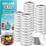 XPCARE 96 Pieces Canning Lids and Rings Regular Mouth - 48 Pieces Canning Lids + 48 Pieces Rings - Regular Mouth Mason Jar - Split-Type Lids with Silicone Seals Rings - Mason Storage Solid Caps