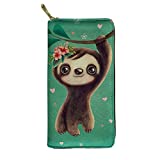 FANCOSAN Sloth Gift for Women Girls,PU Leather Long Wallet Zipper Money Bag Organizer Travel Card Holder Ladies Phone Case