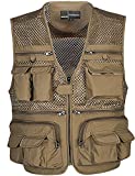 Flygo Zhusheng Men's Mesh 16 Pockets Photography Fishing Travel Outdoor Quick Dry Vest Breathable Waistcoat Jackets (Large, Khaki)