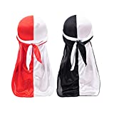 2 Pieces Silky Durag for Men and Women,Two Tone Waves Silk Durags with Long Tail,Super Soft Satin Breathable Pirate Hat