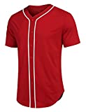 COOFANDY Men's Mens Baseball Button Down Team Jersey Hipster Hip Hop T Shirts Red