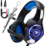 Pro Gaming Headset for PC PS4 Xbox One Surround Sound Over-Ear Headphones with Mic LED Light Bass Surround Soft Memory Earmuffs for Computer Laptop Switch Games Kid’s Boy’s Teen’s Gifts