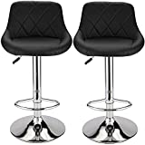 Set of 2 Counter Height Bar Stools,Pu Leather Swivel Adjustable Barstools with Back,Modern Bar Chairs for Kitchen Bistro Pub Dining Room Counter,Black