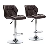 GOTMINSI Modern PU Leather Bar Stools Set of 2, Height Adjustable Swivel Bar Chairs, Square Counter Height Stools with Back and upholstered seat.(Brown)