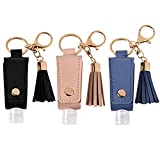 Portable Empty Travel Bottle Keychain Hand Sanitizer Bottle Holder 3 Pack 1oz / 30ml Small Squeeze Bottle Refillable Containers for Toiletry Shampoo Lotion Soap (Black+Pink+Blue)