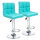 Homall Bar Stools Modern PU Leather Adjustable Swivel Barstools, Armless Hydraulic Kitchen Counter Bar Stool Synthetic Leather Extra Height Square Island Barstool with Back Set of 2 (Blue)