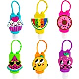 VHOPMORE 6Pcs Portable Hand Sanitizer Bottle Holder Cute Cartoon Silicone Protective Case with Mini 30ml Detachable Kids Travel Plastic Bottles Leak Proof Refillable Liquid Soap Containers