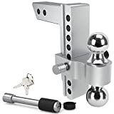 YITAMOTOR Adjustable Trailer Hitch Ball Mount, 2-Inch Receiver, 8-Inch Drop, 8-Inch Rise, 2-Inch and 2-5/16-Inch Dual Towing Balls with Double Pin Key Locks