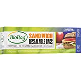 BioBag 100% Certified Compostable Resealable Sandwich Bags, 25 Count, Perfect for Lunches, Snacks, and On The Go