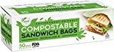 UNNI 100% Compostable Sandwich Bags, Resealable Compostable Food Storage Bags, 50 Count, 6.5 x 6.7 inches, Earth Friendly Highest ASTM D6400, US BPI and Europe OK Compost Certified, San Francisco