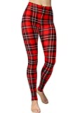 VIV Collection One Size Print Fashion Leggings, Plaid 44/168 Red White Lined