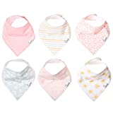 Baby Bandana Drool Bibs for Drooling and Teething 6 Pack Gift Set For Girls “Sunny Set" by Copper Pearl