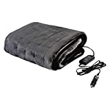 GREAT WORKING TOOLS Car Blanket, Heated Electric - 3 Heat Settings, Auto Shutoff, Washable, 55" X 40", Long 8' Cord Plugs into Car's 12v Outlet - Charcoal