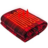 iHealthComfort Warm Travel Blanket with Intelligent Temp and 30/45/60mins Auto-Off Timer Controller for Road Trip Outdoor Camping(60"x 40")(Black and Red)…