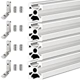 Aluminum Extrusion Rail Kit, 4PCS 2020 European Standard Anodized Linear Rail, T Slot Square Metal Profile Bracket with Inner L Bracket for 3D Printer Parts and CNC (7.87IN) (200mm)