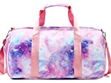 Duffle Bag Women Gym Sports Teen Girls Overnight Weekender Carry On Travel Bag with Shoe Compartment and Wet Pocket Galaxy