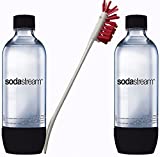 Sodastream 2 Pack Black Original Premium 1 Liter Carbonating Reusable Bottles 1L Soda Stream Water Bundle with Kidscare Bottle Cleaning Brush