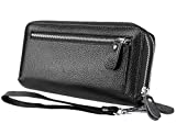 YALUXE Women's RFID Blocking Security Double Zipper Large Smartphone Wristlet Leather Wallet Black