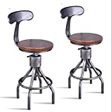 Diwhy Industrial Vintage Bar Stool,Kitchen Counter Height Adjustable Pipe Stool,Cast Iron Stool,Swivel Bar Stool with Backrest,Metal Stool,Silver,Fully Welded Set of 2 (Wooden Top)