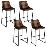 COSTWAY Set of 4 Bar Stool, Vintage Faux Suede Bar Stools, with Metal Legs, Back and Footrest, Upholstered Stool Chairs for Home Kitchen, Office, Pub (Brown, 4)