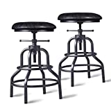 Diwhy Industrial Vintage Bar Stool,Kitchen Counter Height Adjustable Pipe Stool,Cast Iron Stool,Swivel Bar Stool,Metal Stool,27 Inch,Fully Welded Set of 2 (Black PU Leather Top)
