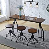 Ehomeline 4-Piece Counter Height Dining Room Table and Bar Stools, Industrial Vintage 60"-Inch Bar Table with 3 Adjustable Swivel Bar Stools, Perfect for Kitchen and Restaurant, Rustic Brown