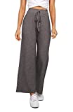 Waitfairy Womens Ribbed-Knit Wide Leg Lounge Pants Sweatpants Flowy Yoga Pants Dark Grey S/M