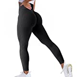 SZKANI Women Ribbed Seamless Leggings High Waisted Workout Gym Yoga Pants Butt Lifting Tummy Control Tights((A)-Black,Small)