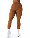 MOSHENGQI Womens High Waisted Seamless Ribbed Leggings Soft Slimming Yoga Pants(M,18-Brown)