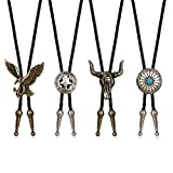 Thunaraz 4Pcs Bolo Tie for Men Western Leather Necktie Cow Skull Bolo Tie Halloween Costume Accessories Necktie Men Women