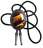 Moranse Bolo Tie with Natural Tiger Eye Stone Celtic Style Genuine and Cowhide Rope (Tiger eyes 1 style)