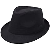 Simplicity Black Fedora Hat for Men Unisex Black Fedora Timelessly Classic Manhattan Fedora Hat for Women Fedora Hats for Men Big Black Hat,Black