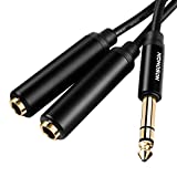 HOSONGIN 1/4 inch TRS Stereo Splitter Y Cable 1.6Ft, 1/4 Inch 6.35mm Stereo Male Plug to Dual 1/4 Inch 6.35mm Female Jack, Black Aluminum Alloy Shell Gold Plated Plug Socket