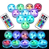 LUXJET 10Pcs Mini Submersible LED Lights with Remote Control Tea Lights Small Underwater Lights Battery Powered Flameless LED Accent Light for Party Event Vase Fishtank Hot Tub
