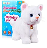 White Plush Cat Stuffed Animal Interactive Cat Robot Toy, Robotic Cat Barking Meow Kitten Touch Control, Electronic Cat Pet, Robot Cat Kitty Toy, Animated Toy Cats for Girls Baby Kids L:12" H:8"