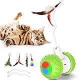 Interactive Robotic Cat Toys, Automatic Self Rotating Ball with 3 Modes & 2 Speeds, USB Charging Birds Feathers Toys for Indoor Cats/Kitten with Colorful Led lamp,Large Capacity Battery