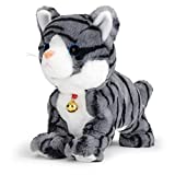 Interactive Electronic Plush Toy - Animated Sound Control Electronic Pet Robot Cat Kitten Toys Gifts for Boys & Girls Kids Birthday Christmas(LED Eyes) (Gray)