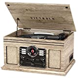 Victrola Nostalgic 6-in-1 Bluetooth Record Player & Multimedia Center with Built-in Speakers - 3-Speed Turntable, CD & Cassette Player, AM/FM Radio | Wireless Music Streaming | Farmhouse Oatmeal