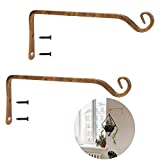 Jardim 2 Pack 10 Inch Premium Decorative Metal Iron Wall Hook, Indoor Outdoor Plant Hanger, Rustic Hanging Gardening Bracket Hook, for Planters, Bird Feeders, Lanterns, Wind Chimes (Coffee)