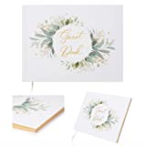 Avamie Wedding Guest Book, 120 Lined Pages Guest Sign-in Book Guest Registry Guestbook Planner, White Cover With Gold Foil and Greenery Design, Gold Gilded Edges and Gold Ribbon, 7x9 inches, Hardbound