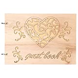 Wooden Hardcover Wedding Guest Book, Rustic Memorial Sign-in Book Guest Book, 11"x7.8" with 20 Blank Pages for Wedding, Birthday Or Graduation Party