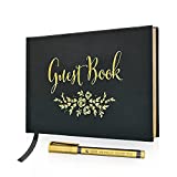 J&A Homes Wedding Guest Book – Polaroid Album Photo Guestbook Registry Sign-in Vintage – Hardbound Book with Bookmark – 9” x 6” Small Black (100 Pages)