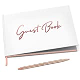 Merry Expressions Wedding Guest Book & Rose Gold Pen – 9"x7" Hardcover White Polaroid Book 100 Page/50 Sheets – Foil Gilded Edges for Guests & Visitors to Sign at a Party, Baby or Bridal Shower