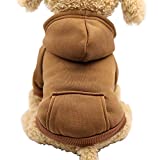Jecikelon Winter Dog Hoodie Sweaters with Pockets Warm Dog Clothes for Small Dogs Chihuahua Coat Clothing Puppy cat Custume (Coffee, Medium)