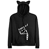 Cat Hoodie for Women Girl Sleeping Cat Printed Pullover Sweatshirt Tops (Black,M)