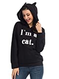 PERSUN Women's Black Cat Ear Hoodie I’m a cat Letter Print Cute Juniors Hooded Sweatshirt