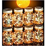 Cooo Garden Decor Solar Lantern 8 Pack 30LED Mason Jar Lights Solar Powered,Waterproof Hanging Outdoor Yard Backyard Garden Balcony Patio Lawn Pool Decor （Hangers & Handmade Jars included）-Warm White